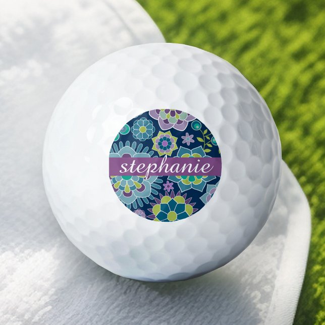 Pelotas De Golf Nombre personalizado del patrón floral de primaver (Personalized Golf Ball - Add Your Name)