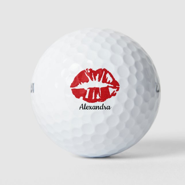 Pelotas De Golf Nombre personalizado del pintalabios rojo Purpurin (Anverso)