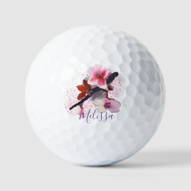 Pelotas De Golf Nombre personalizado | Elegante florecimiento de c (Anverso)