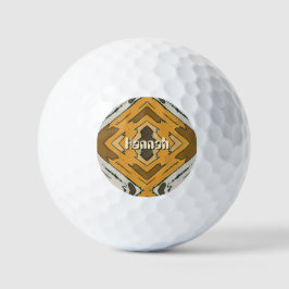 Pelotas De Golf Nombre personalizado geométrico rústico marrón dor