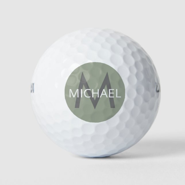 Pelotas De Golf Nombre personalizado Monograma inicial Verde suave (Anverso)
