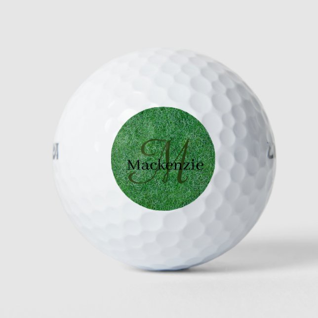 Pelotas De Golf Nombre personalizado Monograma Zen Green Grass Nat (Anverso)