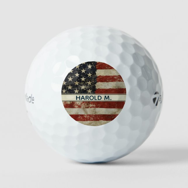 Pelotas De Golf Nombre personalizado patriótico Bandera estadounid (Anverso)