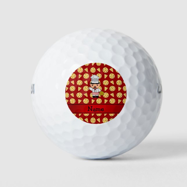 Pelotas De Golf Nombre personalizado patrón de pizza roja del chef (Anverso)