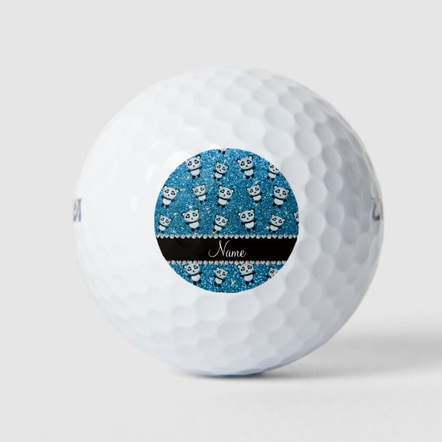 Pelotas De Golf Nombre personalizado purpurina azul cielo pandas (Anverso)