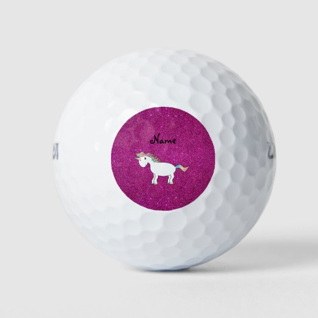 Pelotas De Golf Nombre personalizado purpurina rosa de unicorn (Anverso)