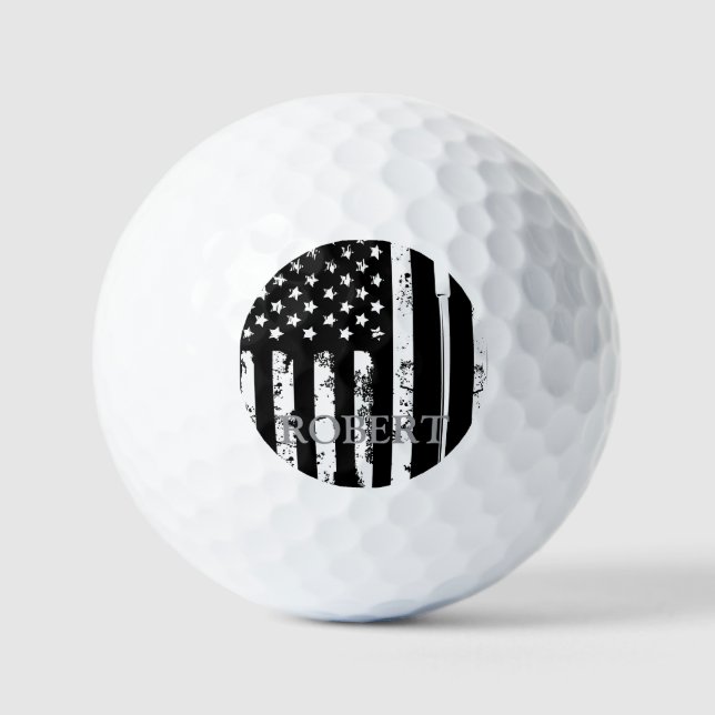 Pelotas De Golf Nombre personalizado Retro American Flag Golf Gift (Anverso)