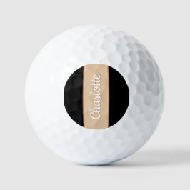 Pelotas De Golf Nombre personalizado Retro Stripe Beige Negro