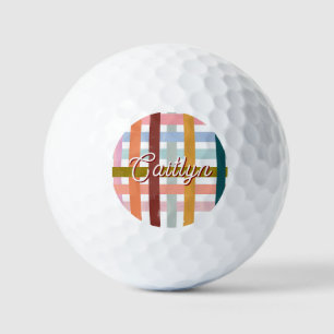 Pelotas De Golf Nombre personalizado retro tejido en rayas de rodi