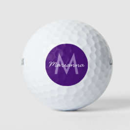 Pelotas De Golf Nombre púrpura y monograma moderno