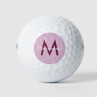 Pelotas De Golf Nombre rosa malva y monograma moderno