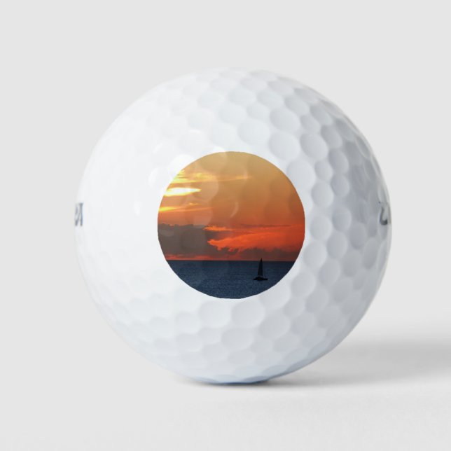 Pelotas De Golf Nubes de atardecer y navegación marítima (Anverso)