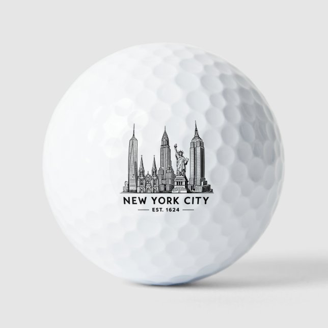 Pelotas De Golf NYC Skyline Illustration with Statue of Liberty (Anverso)