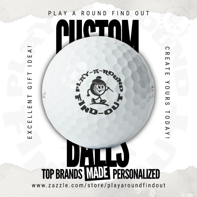 Pelotas De Golf OG Play A Round Find Out Funny Old Retro Ball Toon (Custom Golf Balls by Play A Round Find Out, this is the flagship design baring the stores logo)