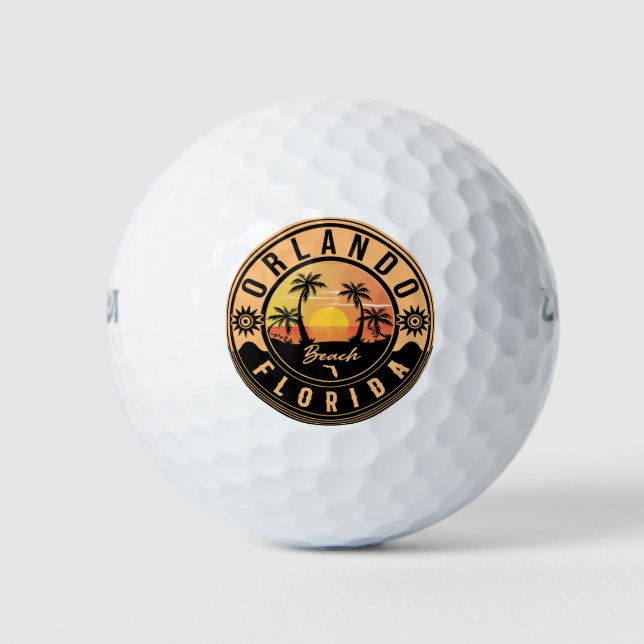Pelotas De Golf Orlando Florida Tropical Retro Sunset Souvenirs (Anverso)