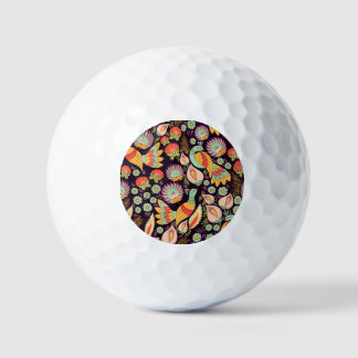 Pelotas De Golf Ornamento de aves florales folclóricas vintage