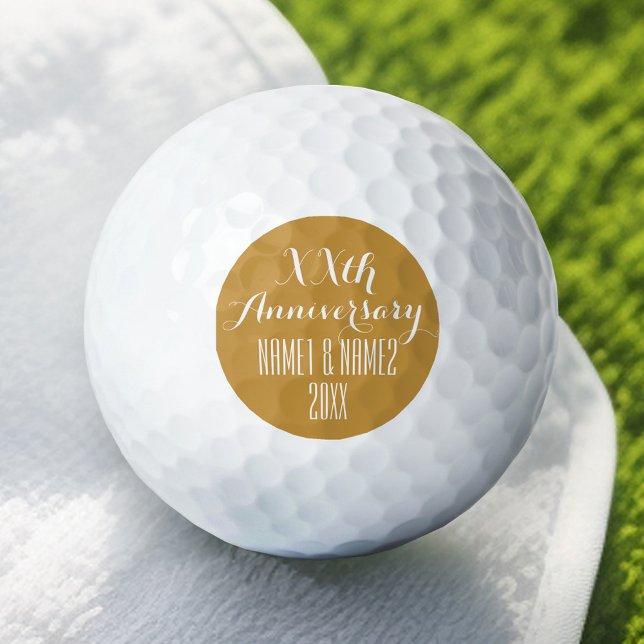 Pelotas De Golf Oro de 50° u otro aniversario Boda (Personalized Golf Ball - Add Your Monogram for a Wedding Anniversary Favor)