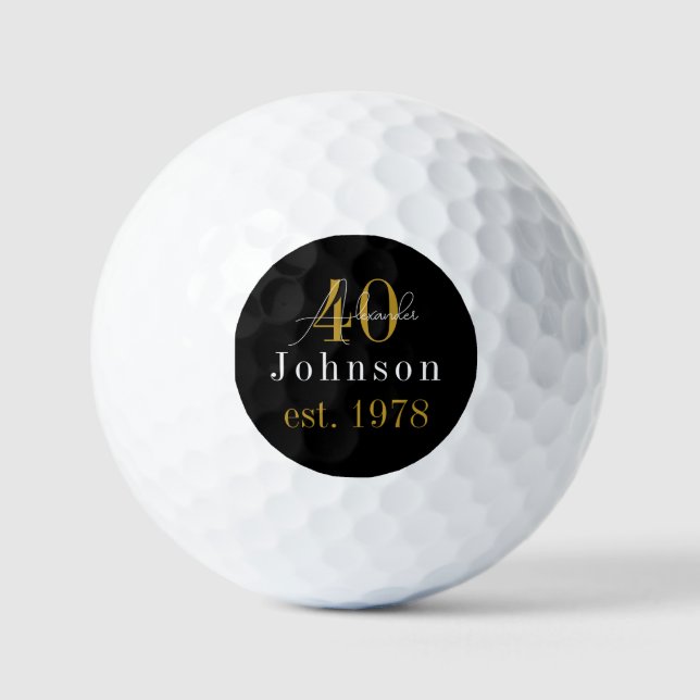 Pelotas De Golf Oro negro de cumpleaños 40 personalizado (Anverso)