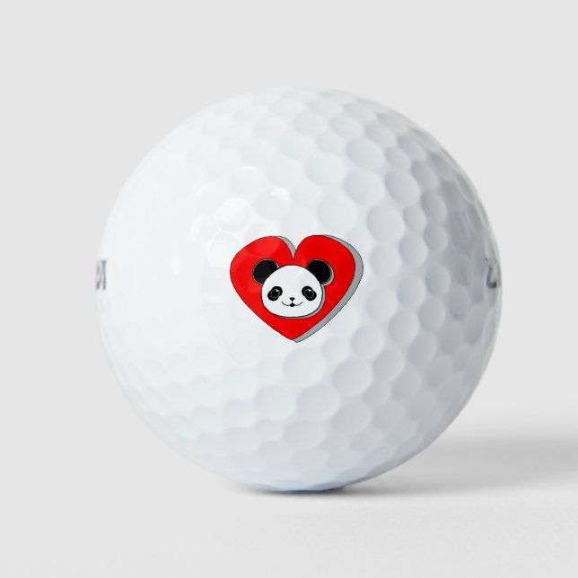 Pelotas De Golf Oso De Panda Y Dibujo De Corazón Rojo (Anverso)