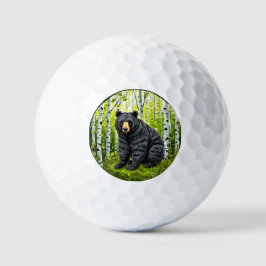 Pelotas De Golf Oso negro en un bosque de abedules