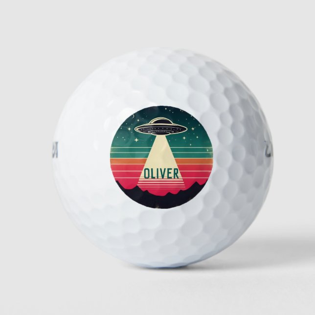Pelotas De Golf OVNI vintage personalizado al atardecer (Anverso)