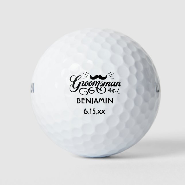 Pelotas De Golf Padrino de Boda Bigote Nombre Fecha (Anverso)