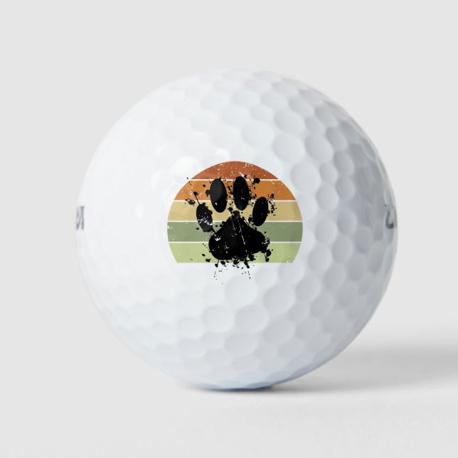 Pelotas De Golf Paint Spatter Dog Paw Print Retro Sunset (Anverso)