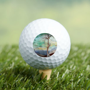 Pelotas De Golf Paintaje paisajístico del árbol del cedro solitari