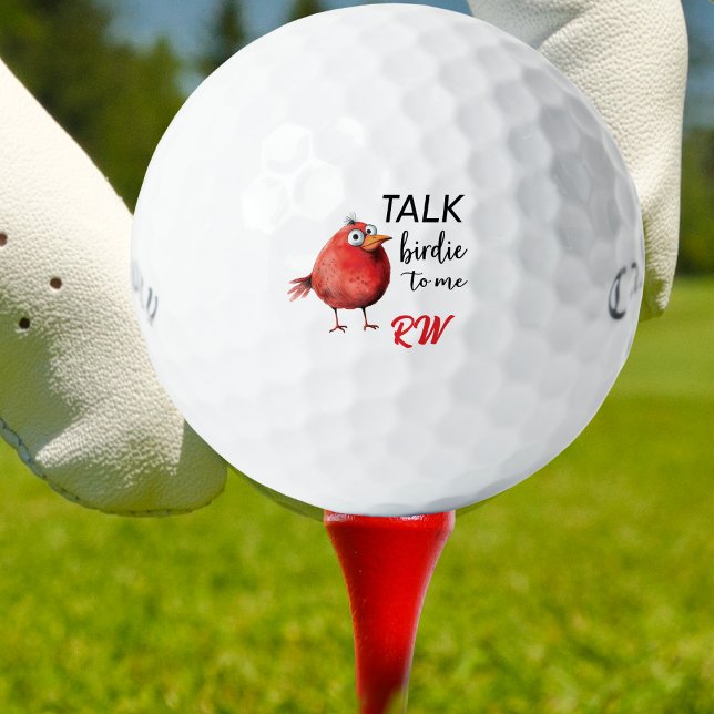 Pelotas De Golf Pajarito Divertido con Nombre Personalizado (Funny personalized golf balls with a quirky red bird and “Talk Birdie To Me” text — great gift!)