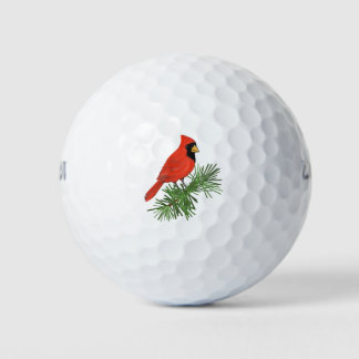 Pelotas De Golf Pájaro cardenal rojo en árbol de pino