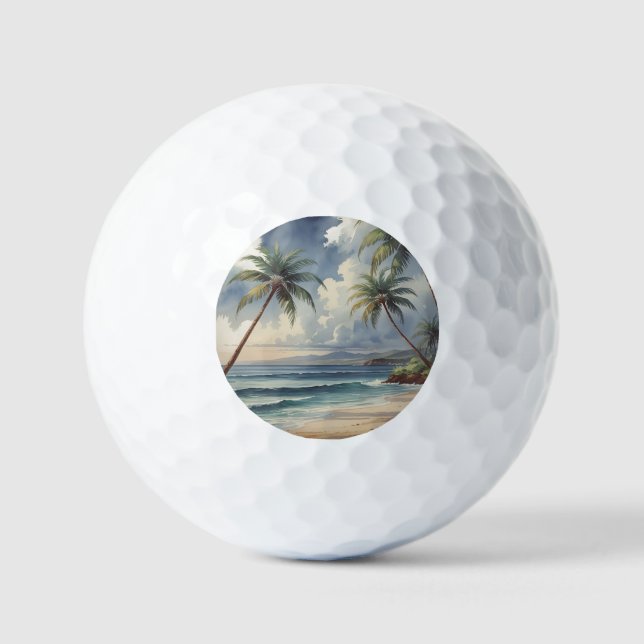 Pelotas De Golf Palm Trees Hawaiian Travel Honolulu Blue Sea (Anverso)