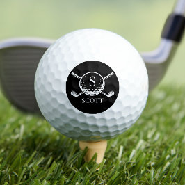 Pelotas De Golf Palo de Golf Clásico Monograma Negro Blanco Nombre