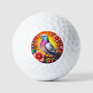 Pelotas De Golf Paloma Colorida Rodeada de Flores Vibrantes