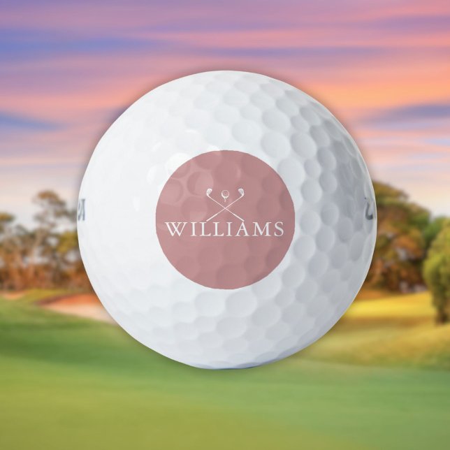 Pelotas De Golf Palos de Golf con Nombre Personalizado Rosa Polvor (Personalized Name Golf Clubs Dusty Rose Pink Golf Balls)