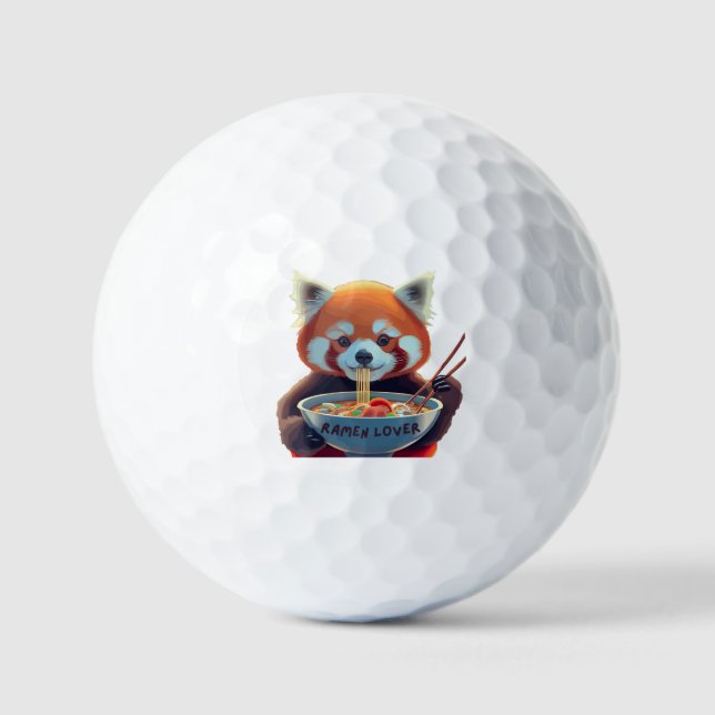 Pelotas De Golf Panda rojo comiendo un tazón de ramen (Anverso)