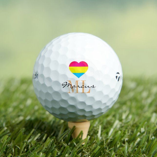 Pelotas De Golf Pansexual Flag Heart & Pride Golf monogramado LGBT (Camiseta in situ)
