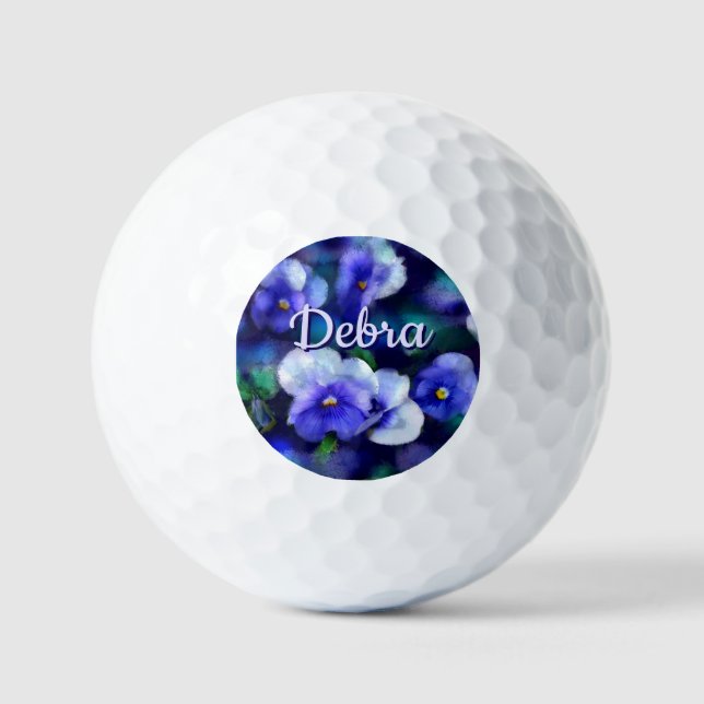 Pelotas De Golf Pansias azules Pansy Flor Floral personalizada (Anverso)