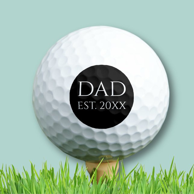 Pelotas De Golf Papá estableció negro simple (Dad Establishes Year golf balls, perfect for new dads, birthdays or Father's Day)