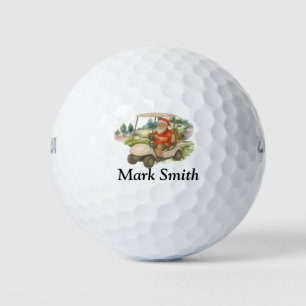 Pelotas De Golf Papá Noel montado en un carrito de golf con regalo