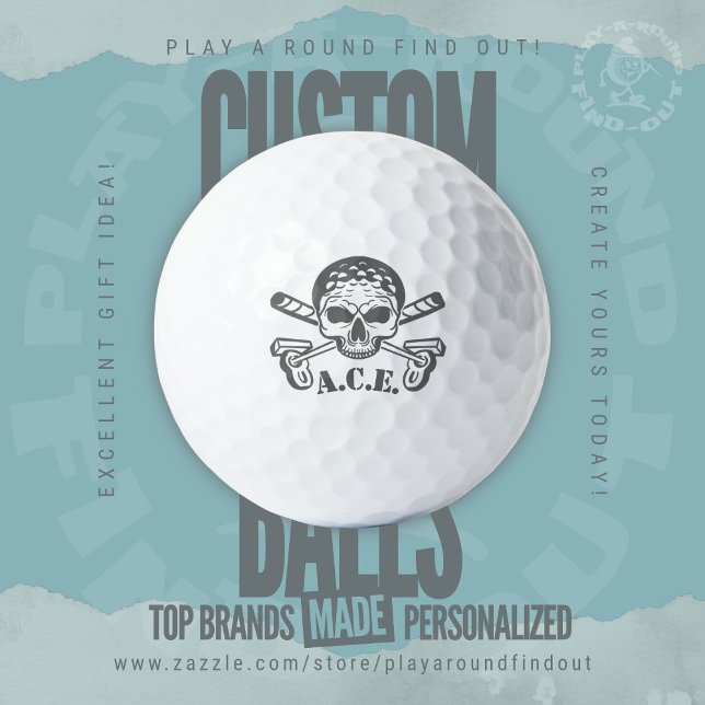 Pelotas De Golf Papá Transgresor Iniciales Calavera Banderín Pirat (Custom printed golf balls by Play A Round Find Out,  monogrammed Jolly Roger features skull & clubs)