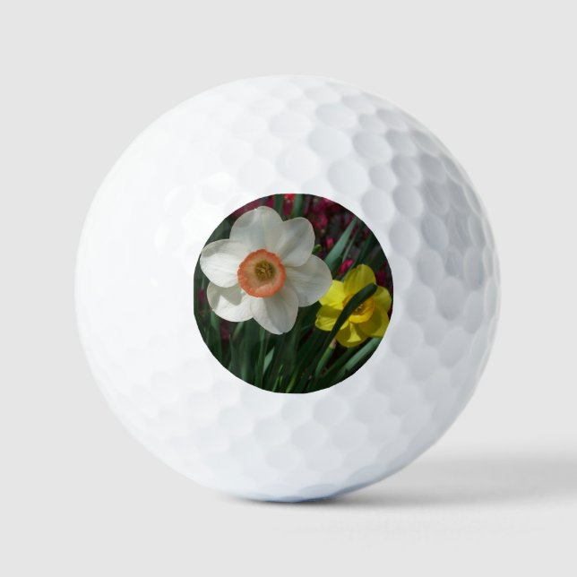 Pelotas De Golf Par de flores de primavera rosadas y amarillas de  (Anverso)