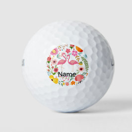 Pelotas De Golf Parada de la pareja Flamingo en flor con nombre
