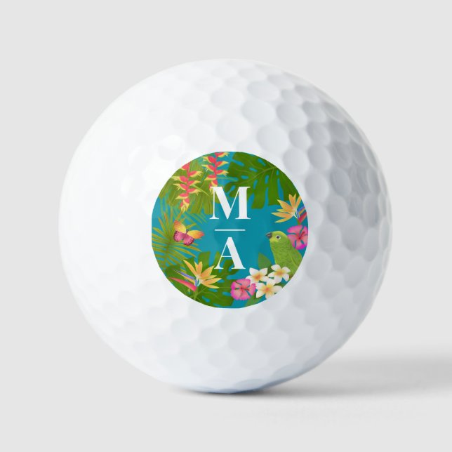 Pelotas De Golf Paraíso Tropical Monograma Verde (Anverso)