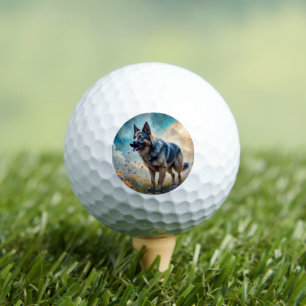 Pelotas De Golf Pastor Alemán en Campo Floral
