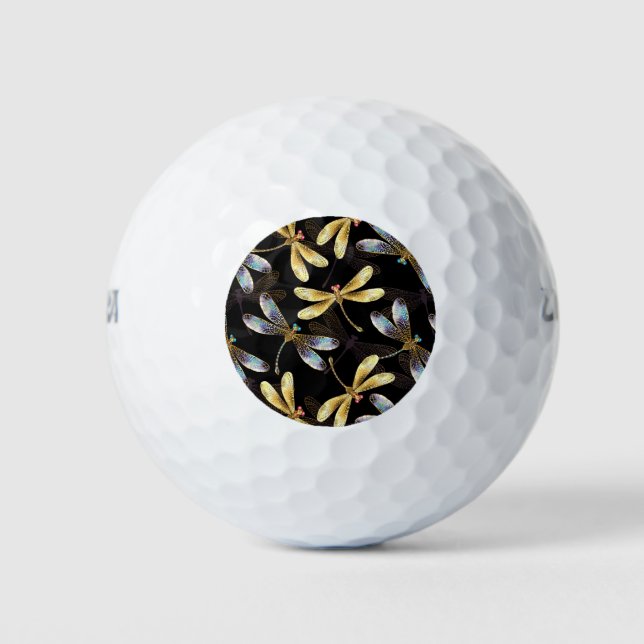 Pelotas De Golf Patrón continuo con libélulas doradas (Anverso)