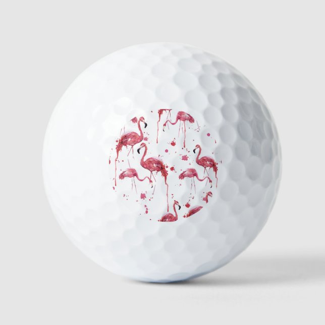 Pelotas De Golf Patrón de acuarela de flamenco, diseño vibrante. (Anverso)
