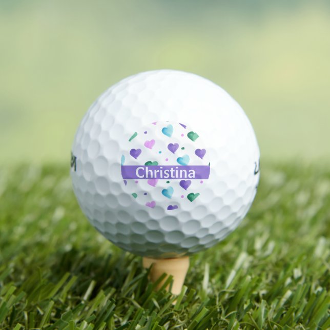 Pelotas De Golf Patrón de acuarela de puntos cardíacos Personaliza (Camiseta in situ)