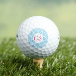 Pelotas De Golf Patrón de cachemira azul y monograma rosa