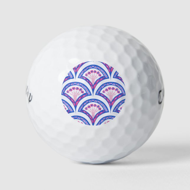 Pelotas De Golf patrón de damasco floral azul (Anverso)
