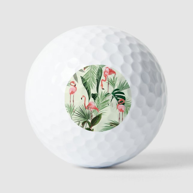 Pelotas De Golf Patrón de flores exóticas Flamingo rosa (Anverso)